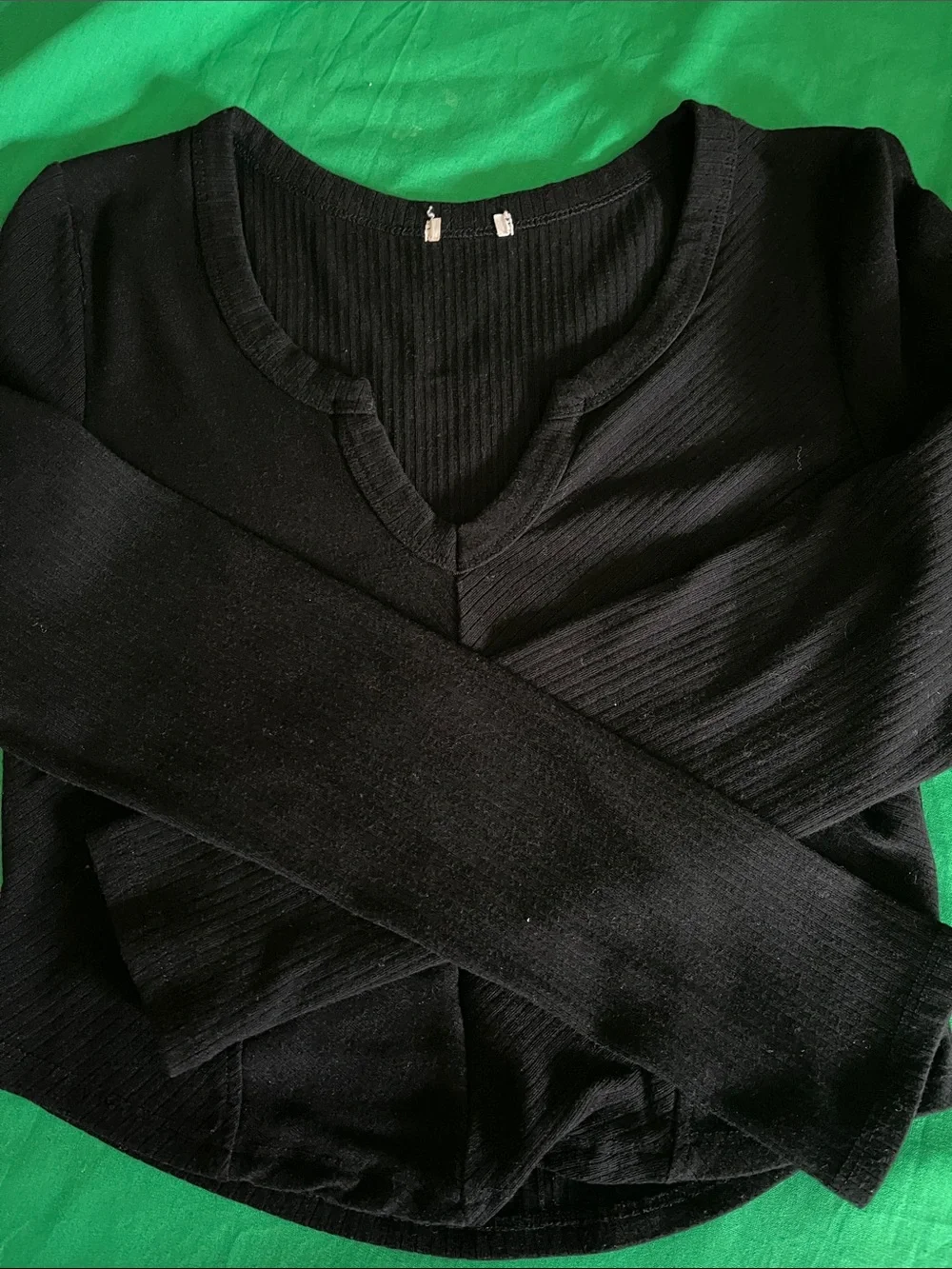 Black Ribbed Long-Sleeve Women's Top - Picture 6 of 6